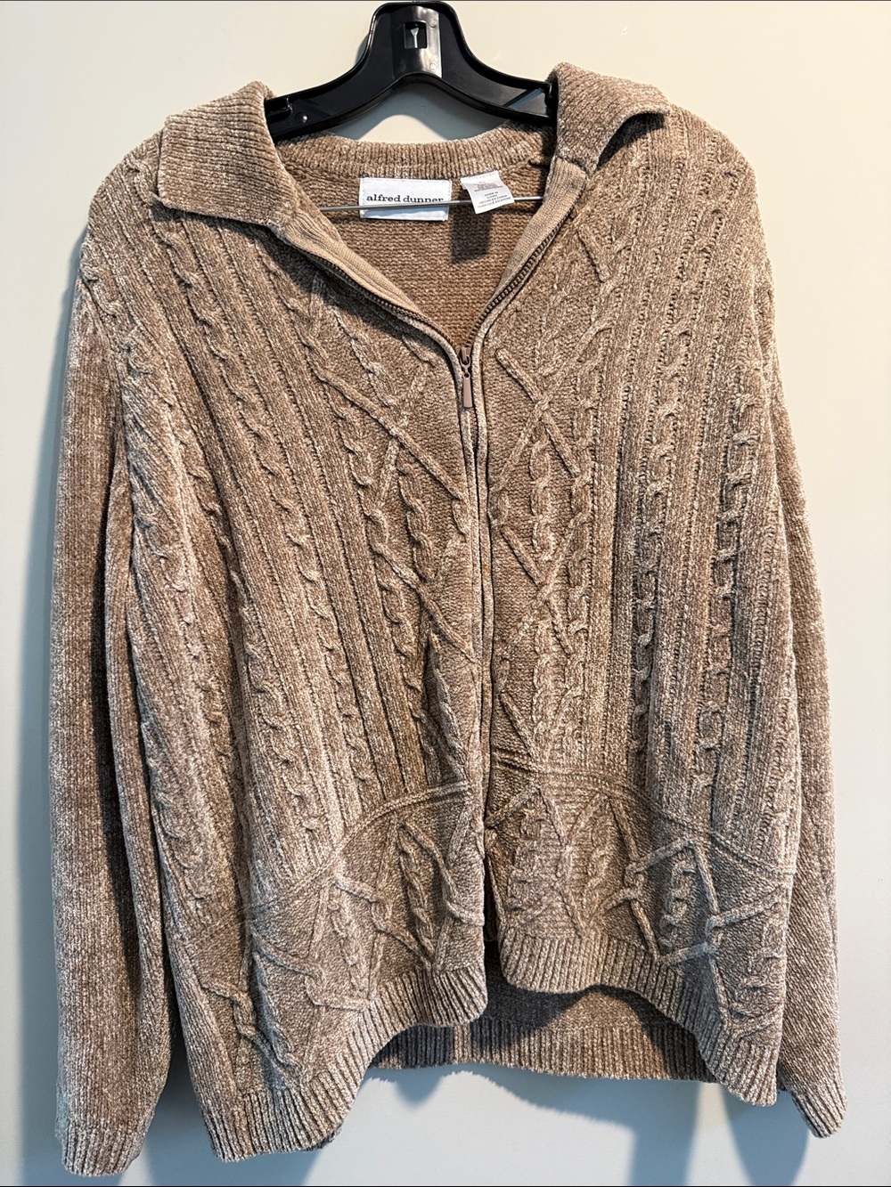 Alfred Dunner Taupe Cable-Knit Zip Cardigan